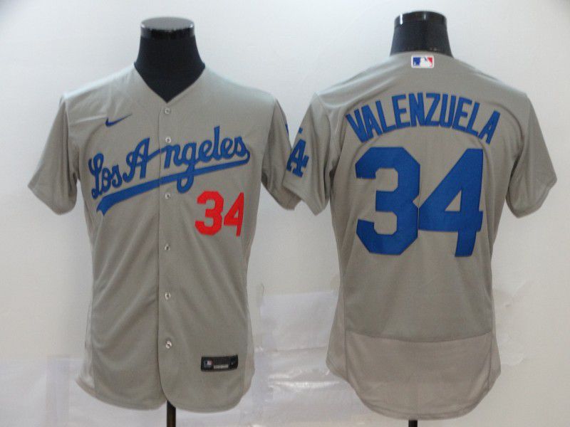 Men Los Angeles Dodgers #34 Valenzuela Grey Nike Elite MLB Jerseys